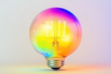 Wall Mural - a vibrant iridescent light bulb glows, showcasing a blend of warm and cool colors, representing inno