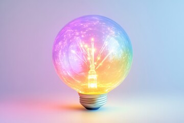 Wall Mural - a vibrant, illuminated lightbulb with a rainbow effect, symbolizing creativity and innovation.