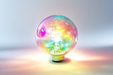 Wall Mural - a vibrant, iridescent light bulb glows with inner sparks, symbolizing creativity and innovation.