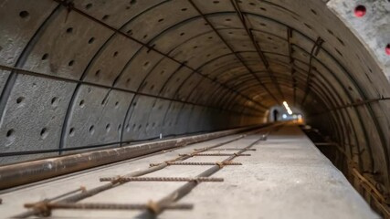 Aufkleber - A closeup shot of a concrete tunnel lining segment its rough surface textured with rebar and marks from the casting process ready for installation in the underground transit