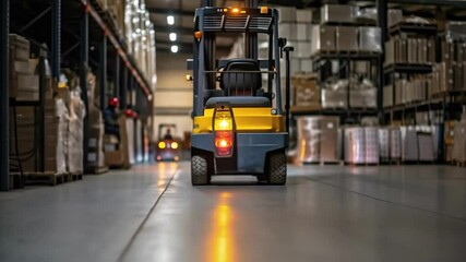 Poster - A closeup view of a safety light on the back of a moving forklift flashing as it prepares to reverse casting shadows on the surrounding area.