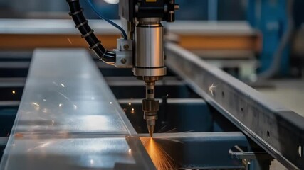 Aufkleber - A medium closeup capturing the interaction between the robotic welding arm and a metallic substrate with the shimmering bead of weld filling the joint between two pieces of metal.