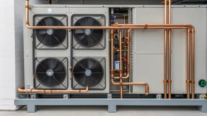 Poster - A medium closeup of a modular cooling system being installed showcasing various copper pipes and ventilation grilles intermingling with electronic components.
