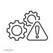 © Yurii - gears with exclamation mark, risk management icon, thin line symbol on white background - editable stroke vector illustration