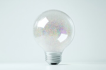 Wall Mural - a lightbulb filled with iridescent glitter, symbolizing innovative and creative ideas.