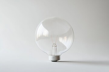 Wall Mural - a clear glass light bulb sits on a plain white background, symbolizing ideas and innovation.