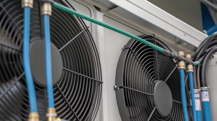 Poster - A medium closeup of a section of the cooling system containing ecofriendly refrigerant lines illustrating the innovative materials designed to reduce environmental impact.