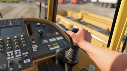 Aufkleber - A medium closeup perspective on the control panel inside the excavator featuring an array of buttons levers and gauges that allow for complex operations.