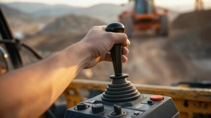 Aufkleber - Closeup of the operators hand on the joystick showcasing the precision and skill involved in maneuvering the giant machine through complex terrain.