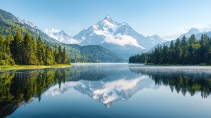  Majestic mountain lake reflected