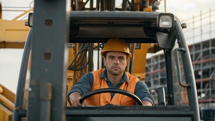 Aufkleber - Medium closeup capture of a worker operating heavy machinery gripped in concentration as they maneuver a crane to place a bridge support showcasing the blend of technology and