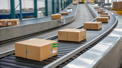 Aufkleber - Medium closeup of the conveyor belt in motion with packages being transported smoothly along the surface capturing the functionality and efficiency of the system.
