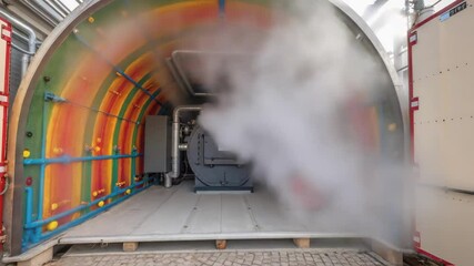 Poster - Medium closeup of the interior of a large boiler chamber with vibrant thermal insulation materials adorning the walls preparing for highcapacity operation.