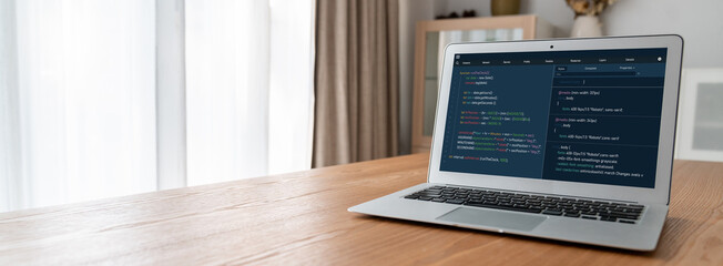 Software development programming on computer screen for modish application and program coding