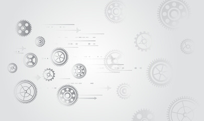 Poster - Sci-fi grey background with different technological elements. Science concept, lines, arrows and gear mechanism. Abstract high-tech communication for presentation or banner.