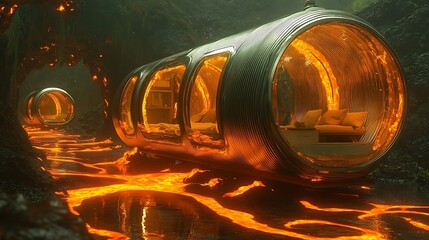 Poster - Lava Tube Futuristic Circular Passage In A Dark Fantasy Landscape