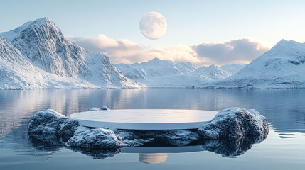 Wall Mural - large body of water with a large white moon in the sky. the scene is serene and peaceful, with the m