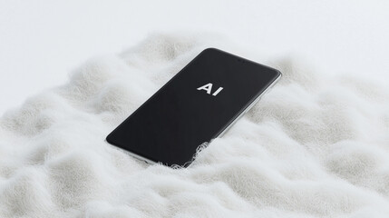 Poster - AI Concept on Futuristic Phone: A sleek smartphone features the letters 