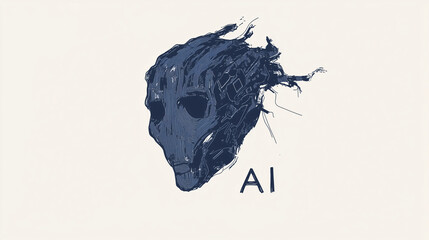 Poster - AI-Inspired: Abstract digital art piece with AI, depicting a unique human-like skull with the letters AI