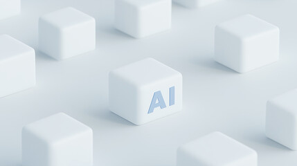 Poster - AI Cube: A single cube, bearing the abbreviation 