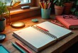 © Yaroslava - organized stationery desk layout study essentials beautifully arranged stationery tools productive learning environment, workspace, notebooks, pens