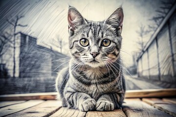  Vintage Cat Coloring Page: Black and White Feline Illustration for Kids