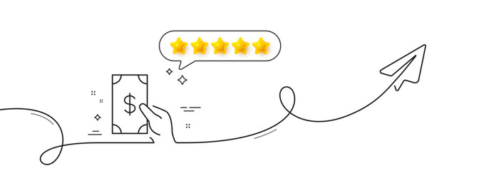 Poster - hold cash money line icon. continuous line with share plane. banking currency sign. dollar or usd sy