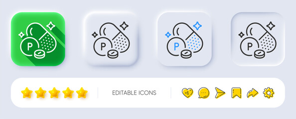 Poster - phosphorus mineral line icon. neumorphic, flat shadow, 3d buttons. chemical element p sign. capsule 