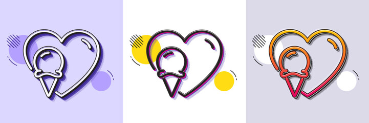 Poster - ice cream love line icon. halftone dotted pattern. gradient icon with grain shadow. vanilla sundae c