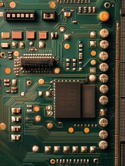 Poster - high resolution detailed green circuit board technology background electronic components microchip h