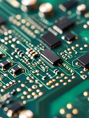 Poster - close up detailed green circuit board technology image high resolution electronic components microch