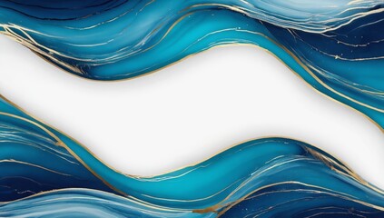 Poster - Abstract waves of blue and white create a tranquil background with elegant golden accents for modern design projects