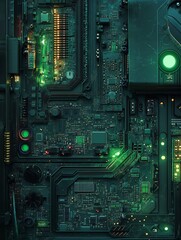 Poster - abstract futuristic circuit board green technology digital art background detailed electronic design