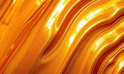 Poster - vibrant gold liquid texture with flowing waves and shimmering highlights, creating sense of warmth and luxury. smooth surface reflects light beautifully, enhancing its rich appearance