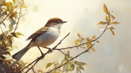 Naklejka na meble Brown-headed Honeyeater, small bird. Generative AI