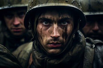 Leinwandbilder - Generated with ai image close up portrait of an injured soldiers face after bomb explosion