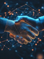 Poster - Digital Handshake Network Technology Business Partnership Collaboration Global Connection Modern Innovation Future Digitalization Abstract Wireframe  