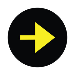Fototapete - Yellow arrow in black circle. Single headed yellow arrow icon. Yellow pointer in black circle. Arrow indicated the direction symbol. Vector Formats.