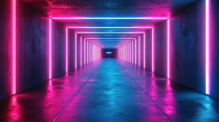 Poster - Neon Glowing Tunnel: Futuristic Pink and Blue Lightscape