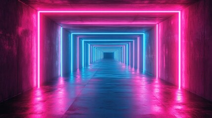 Poster - Neon Lights Tunnel: A Futuristic Pink and Blue Corridor