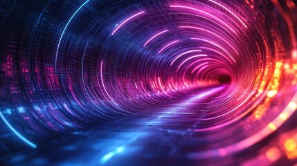Poster - Neon Tunnel: A Digital Vortex of Light and Color
