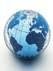 Poster - Global Network Connection Abstract Blue Globe Digital World Technology Internet Communication Business Worldwide Data Network Infrastructure Graphic  