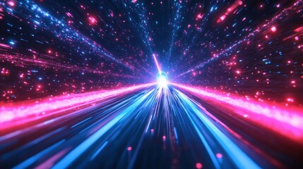 Poster - Neon Lightspeed Tunnel: A Futuristic Journey Through the Cosmos