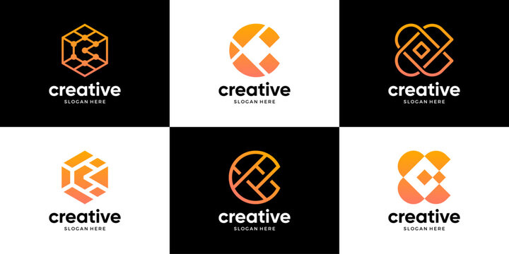 Letter C logo design icon set. Geometric symbol for technology of digital, connection, data.