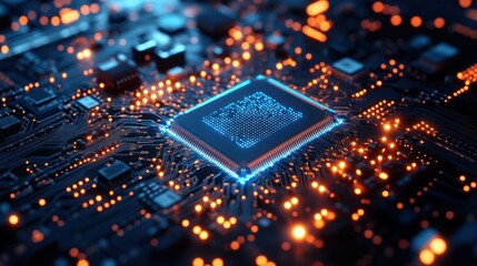 Poster - Illuminated Microchip: A Close-Up of Modern Technology