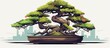 © khanifah - Japanese bonsai trees grown in pots. Beautiful realistic trees. Bonsai style tree. Decorative vector illustration of a small tree. Nature art