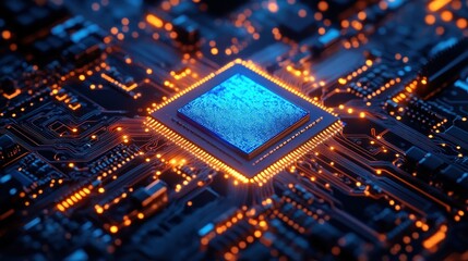 Poster - Close-up of a Computer Microchip on Circuit Board