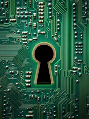 Poster - Abstract Keyhole Digital Security Technology Circuit Board Green Technology Data Protection Internet Privacy Network Electronic Keyhole Graphic Design