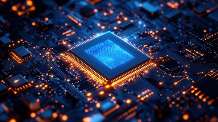 Poster - Illuminated Microchip: A Close-Up of Advanced Technology