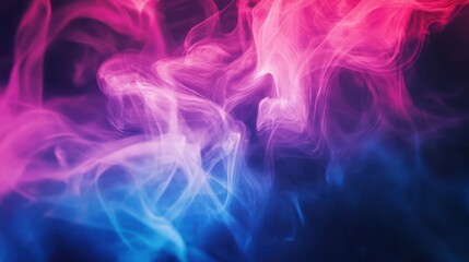Fototapete - Vibrant neon smoke swirling in abstract fluid patterns, glowing pink, purple, and blue hues blending seamlessly, ethereal and dreamy atmosphere with soft glowing effects.